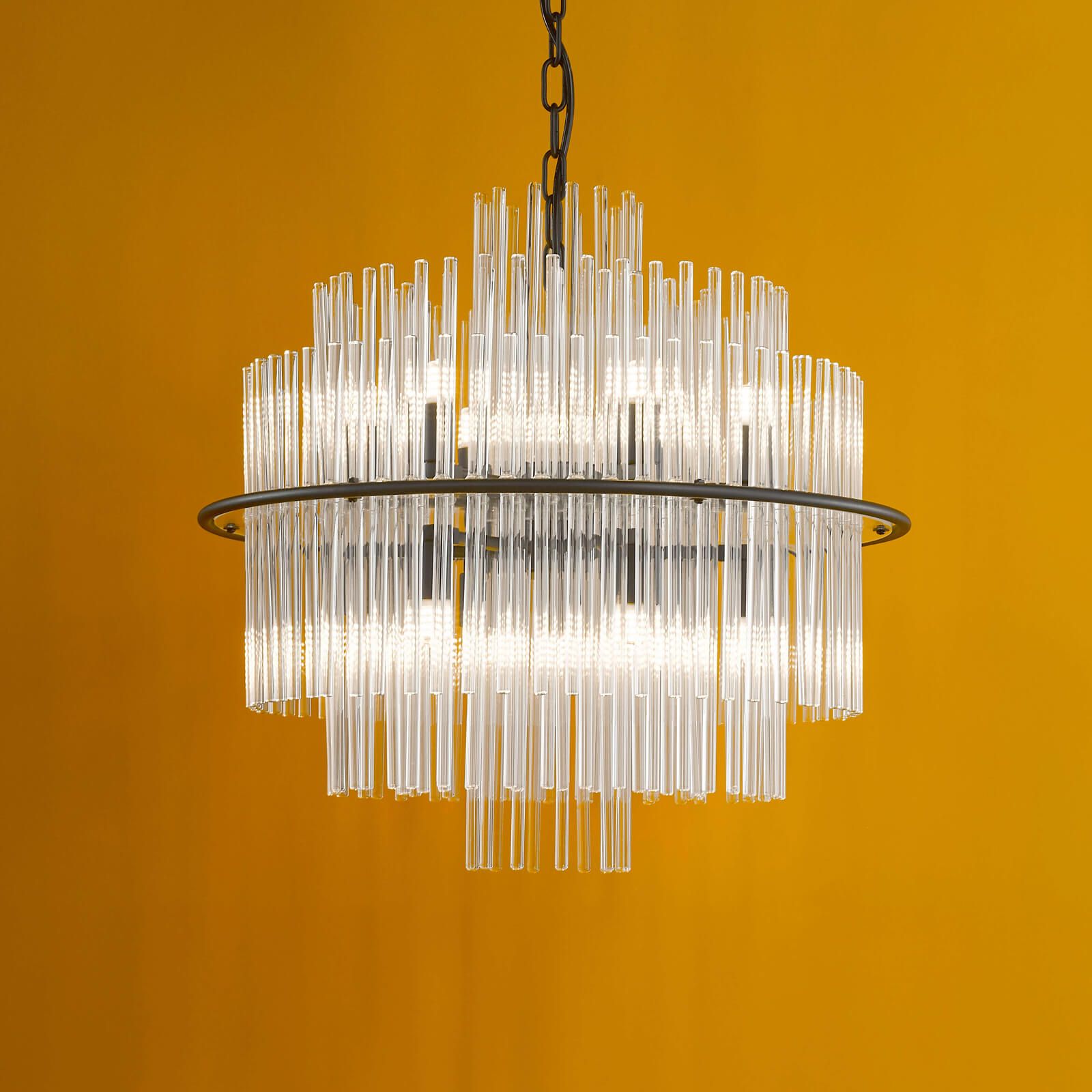 Lukas 13 Light Fitting Brushed Antique Gold And Clear Glass/Pendant Polished Chrome Glass