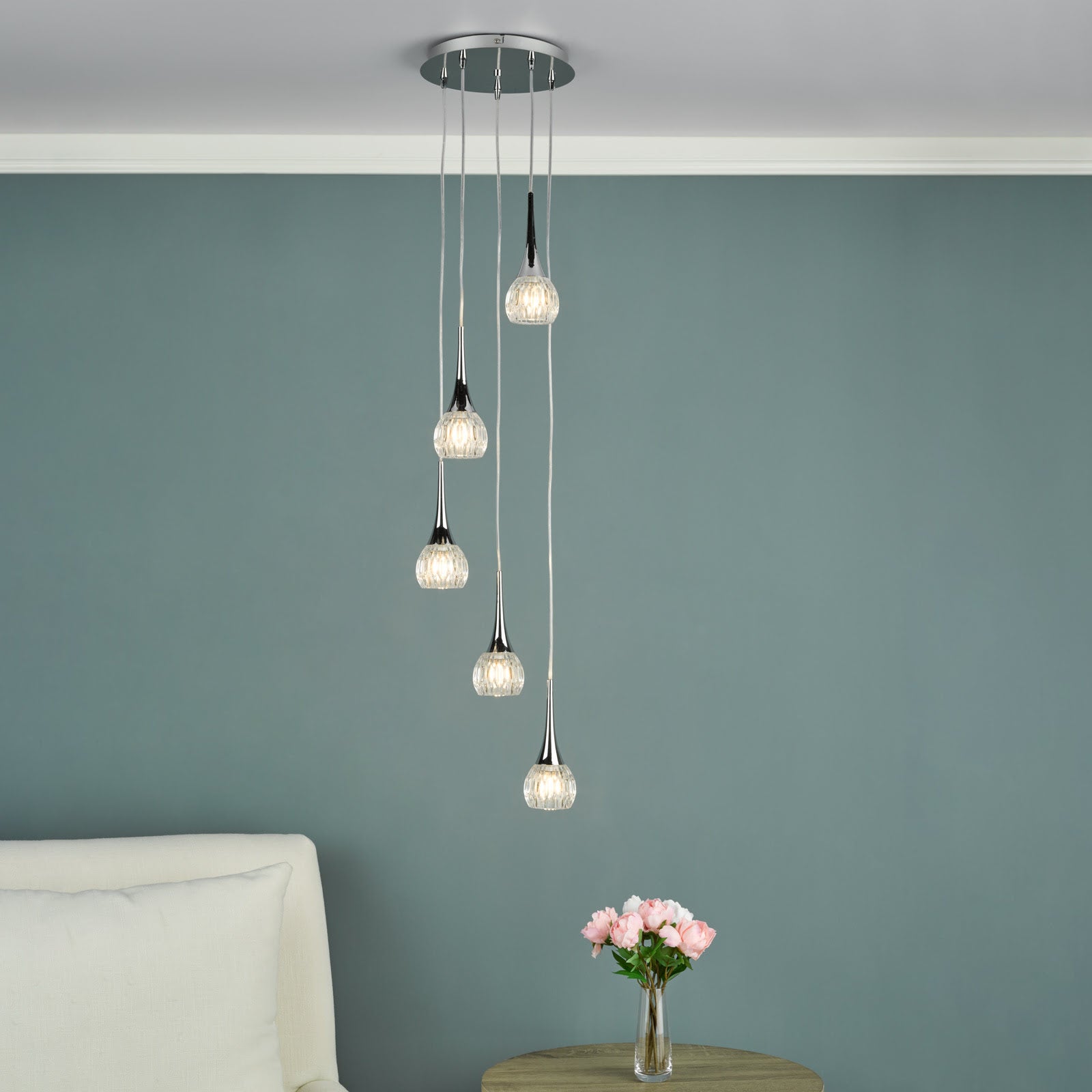 Lyall 3/5Lt Pendant Polished Chrome Glass G9