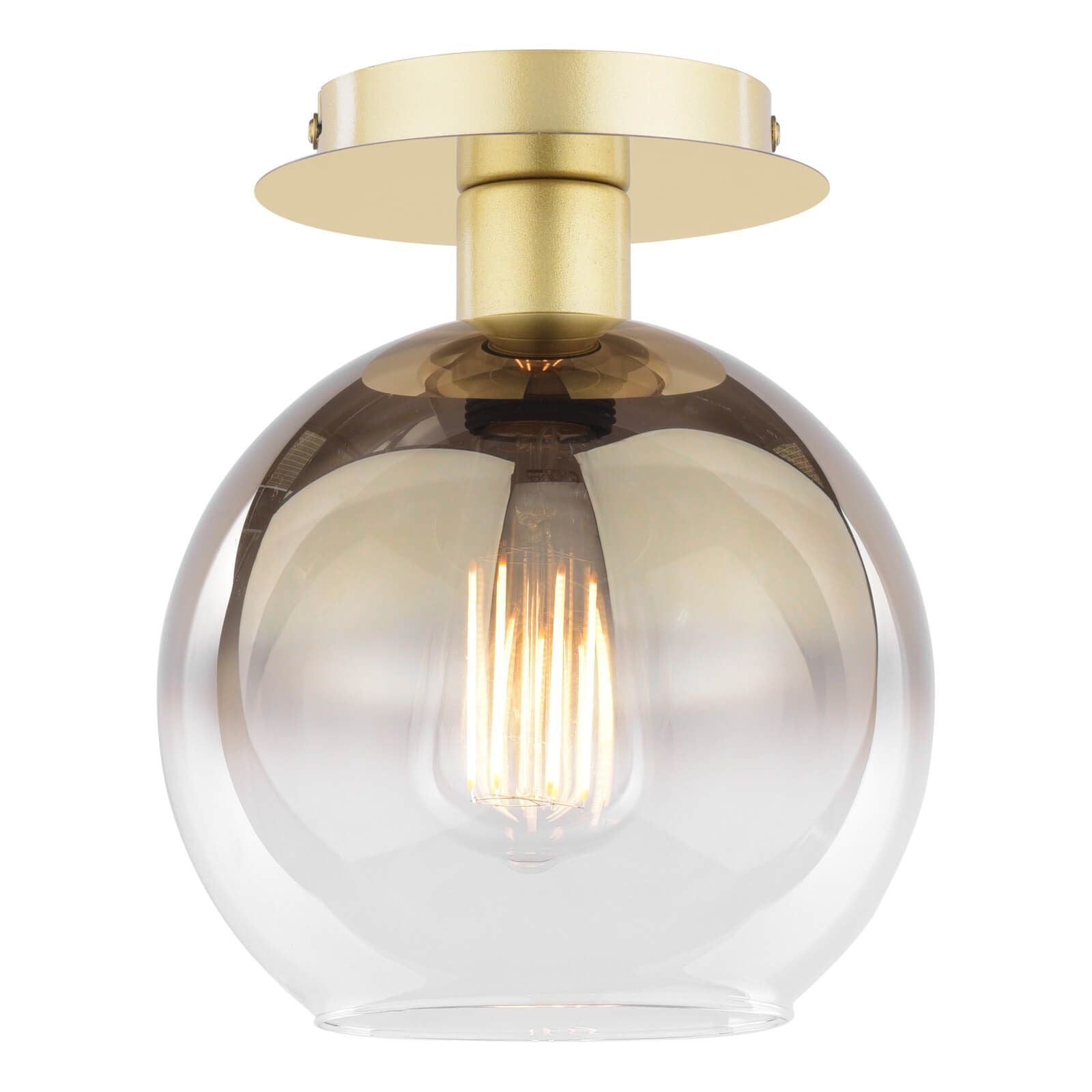 Lycia 1 Light Semi Flush Polished Gold and Gold Ombre & Matt Black Ombre Smoked Glass
