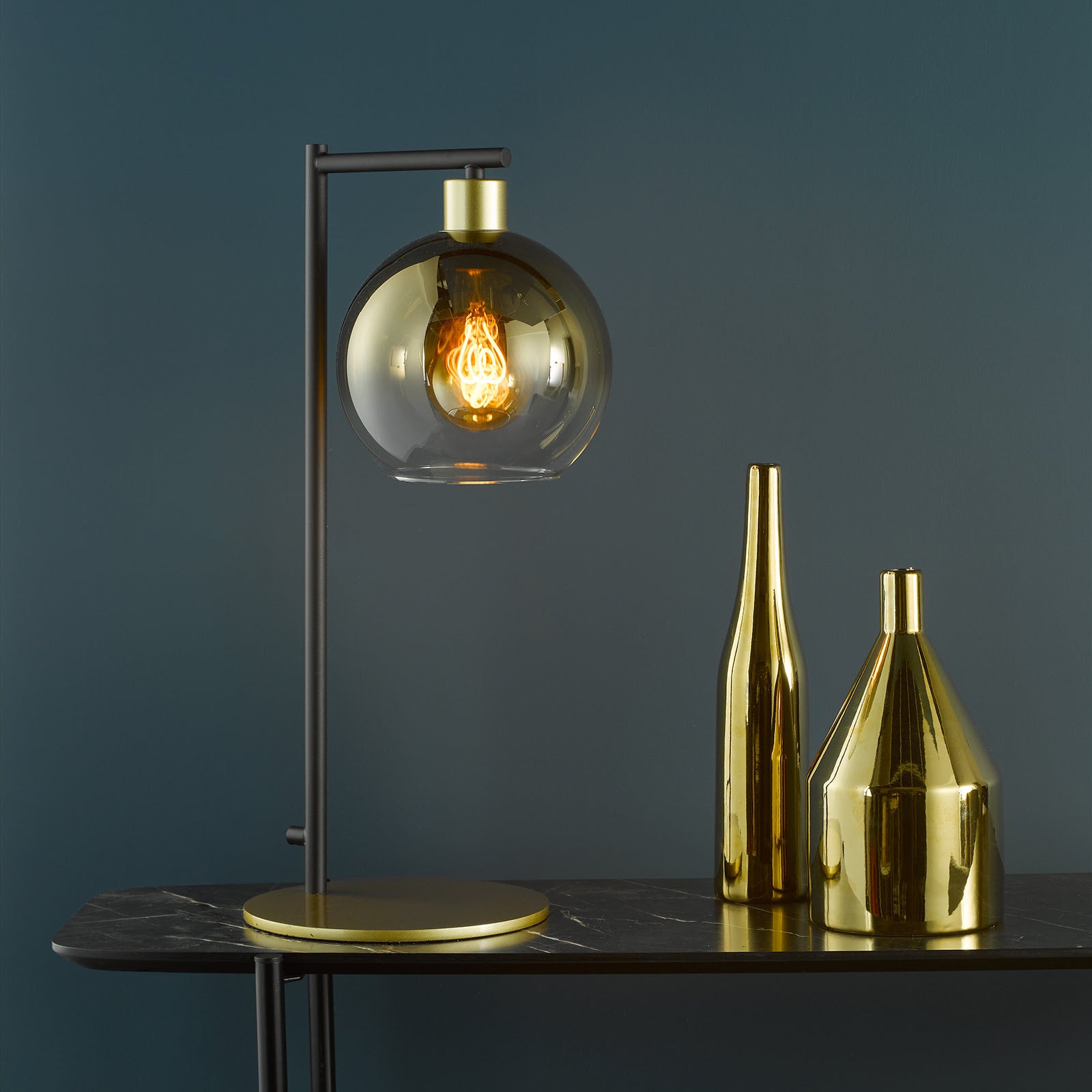 Lycia Table Lamp Matt Black And Smoked Ombre Glass/Satin Gold And Gold Ombre Glass E27