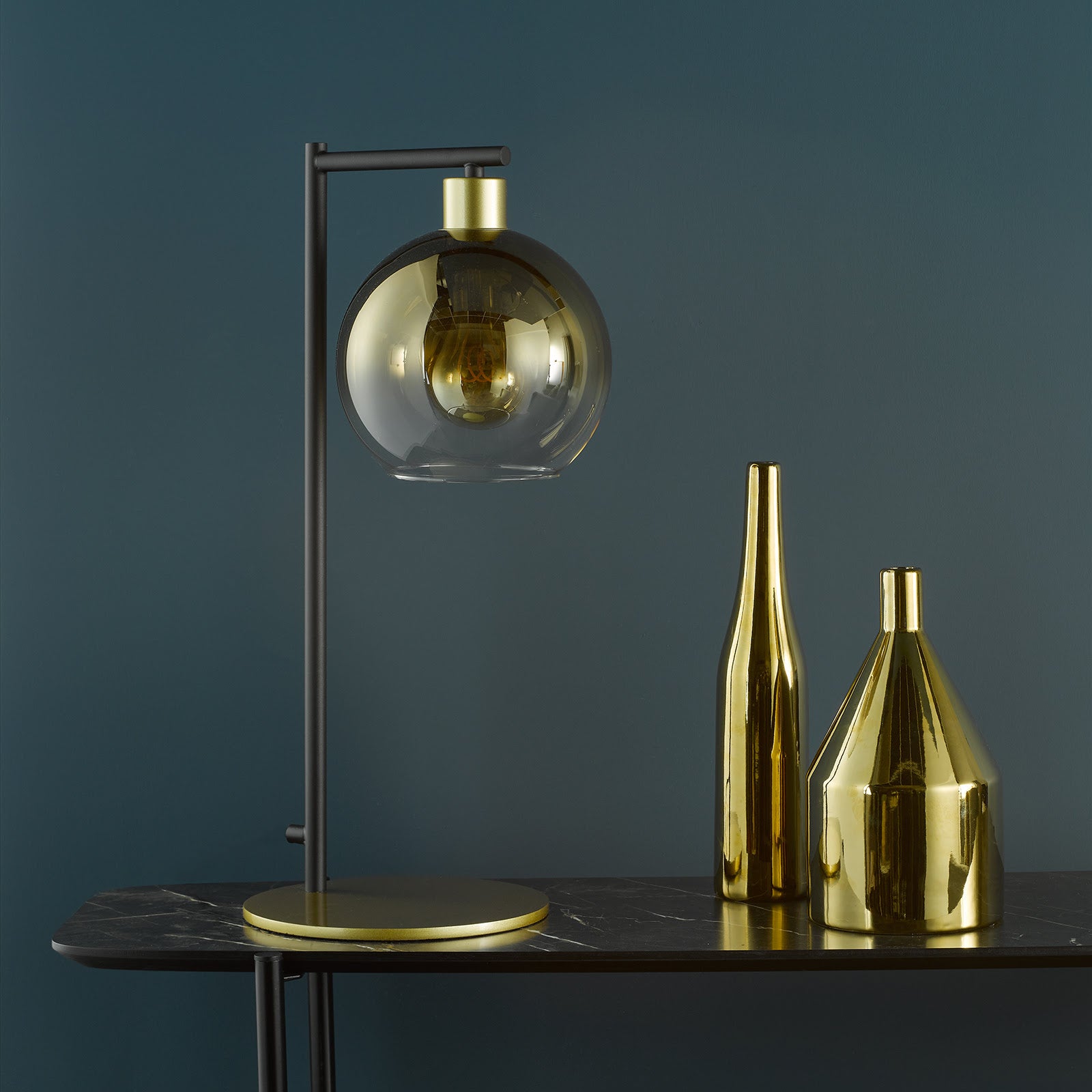 Lycia Table Lamp Matt Black And Smoked Ombre Glass/Satin Gold And Gold Ombre Glass E27