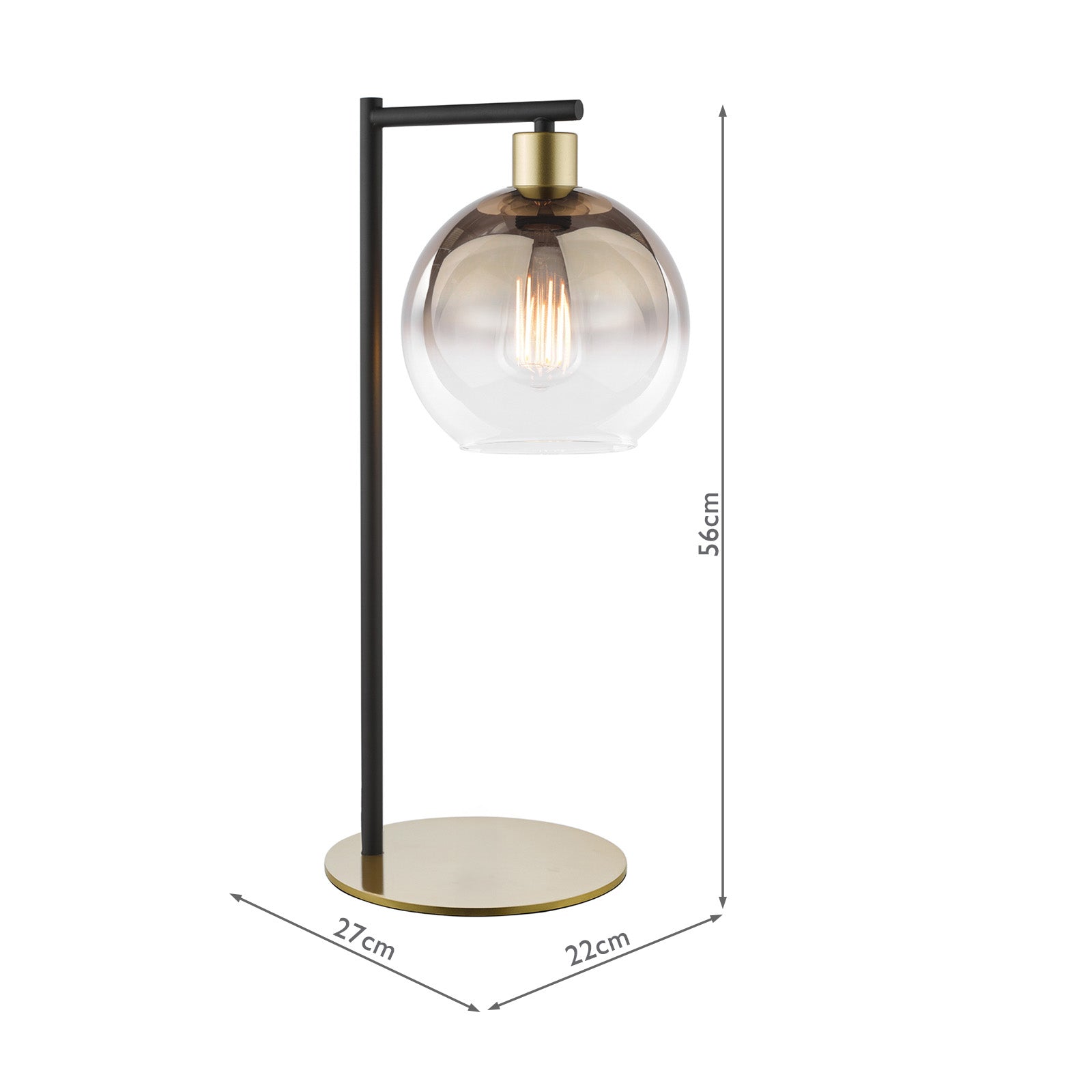 Lycia Table Lamp Matt Black And Smoked Ombre Glass/Satin Gold And Gold Ombre Glass E27