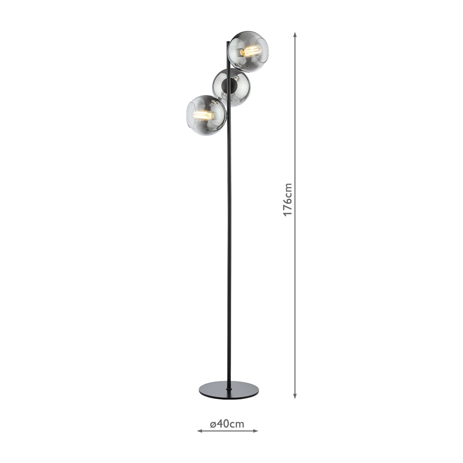 Lycia 3 Light Floor Lamp Matt Black and Smoked Ombre Glass/Satin Gold and Gold Ombre Glass  E27