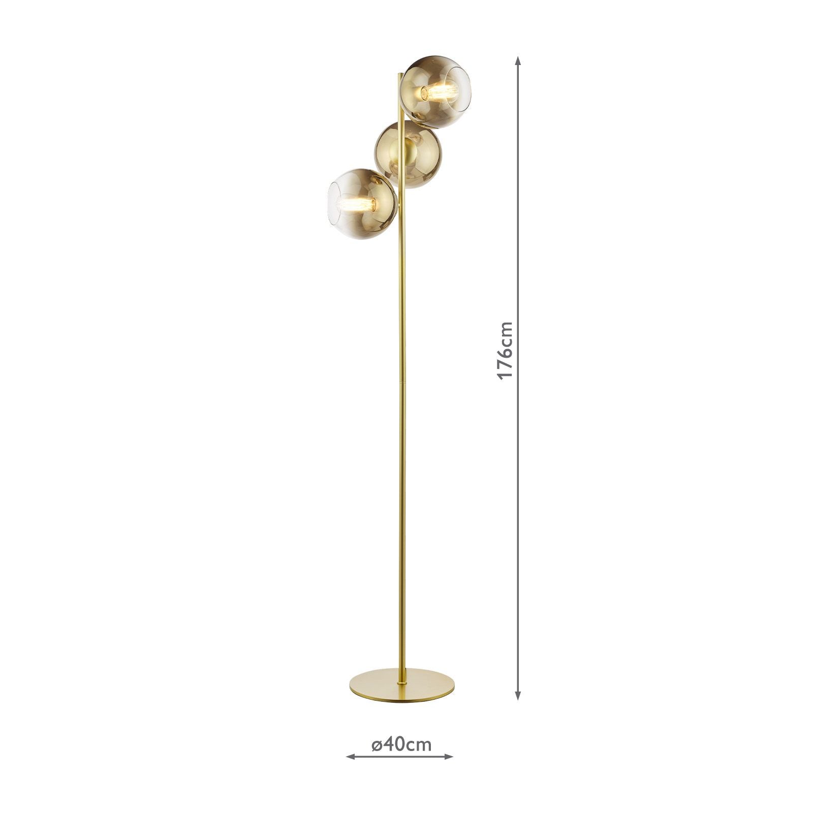 Lycia 3 Light Floor Lamp Matt Black and Smoked Ombre Glass/Satin Gold and Gold Ombre Glass  E27