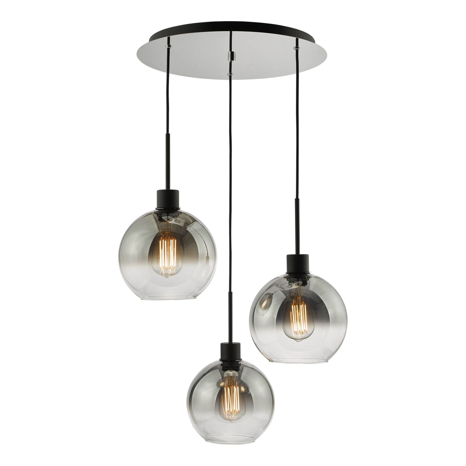 Lycia 3 Light Cluster Pendant Matt Black Smoked Ombre Glass & Polished Gold and Gold Ombre Glass
