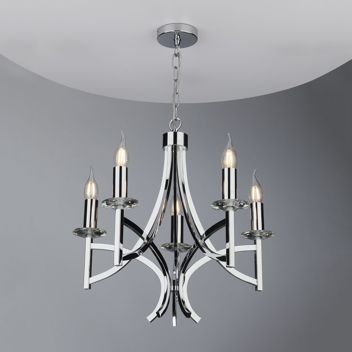 Lyon 5Lt Multi-Arm Pendant -Chrome & Crystal