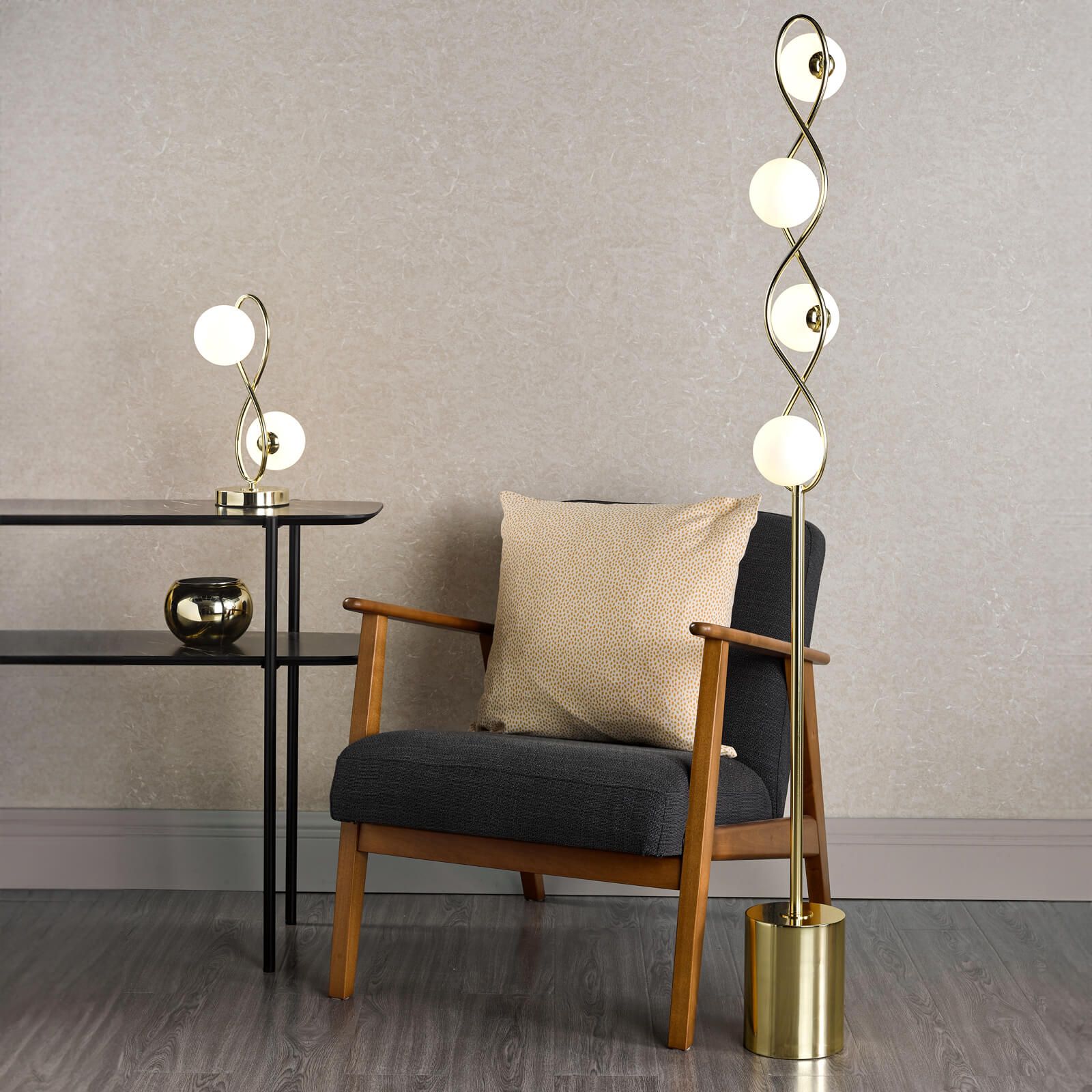 Lysandra 4 Light Floor Lamp Polished Chrome and Smoked Glass/Polished Gold & Opal Glass G9