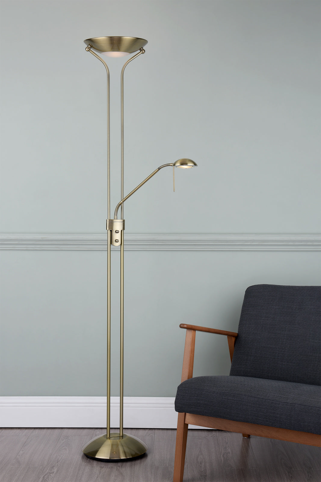 Montana Floor Lamp Antique Brass/Satin Chrome