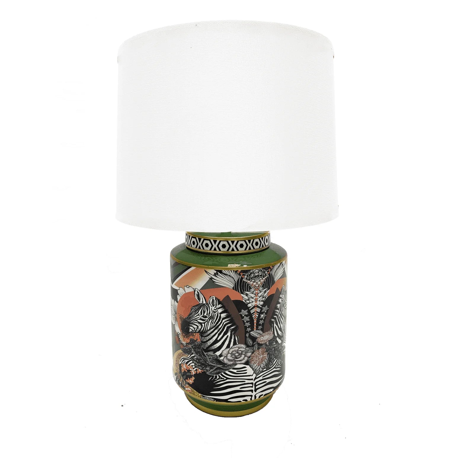 Wonder Bazaar Lamp - Zebra Print Ceramic & White Finish