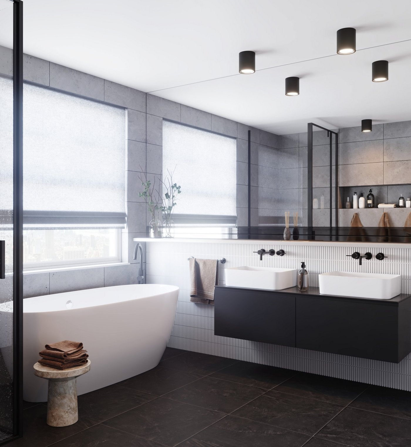 Landon 8'/ 14'Bathroom Light- Black/ White