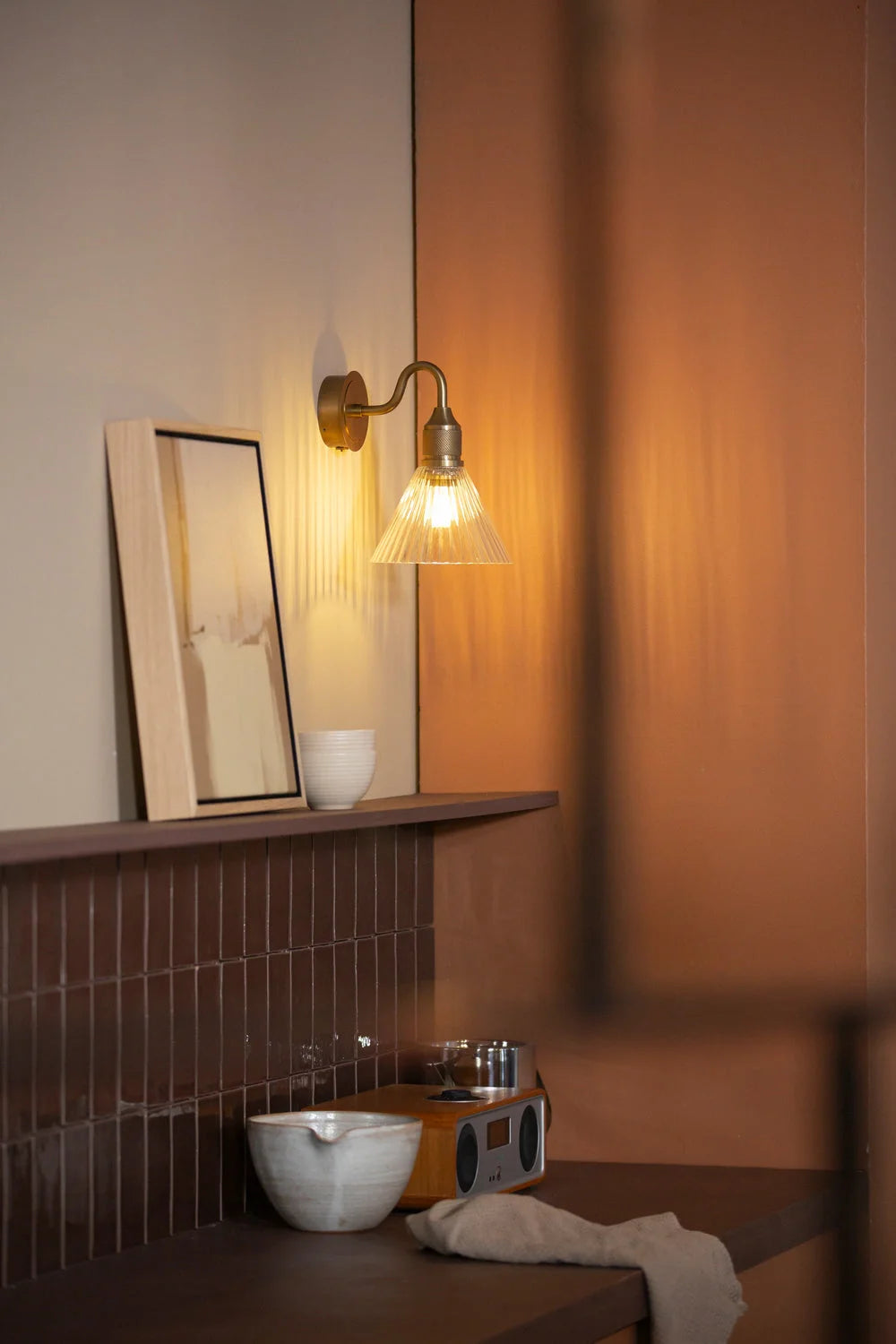Noho Glass Ribbed Swan Neck Wall Light- Various Finishes
