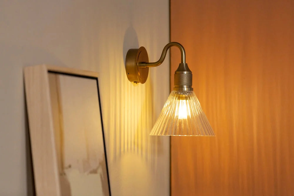 Noho Glass Ribbed Swan Neck Wall Light- Various Finishes