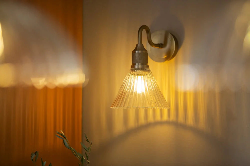 Noho Glass Ribbed Swan Neck Wall Light- Various Finishes