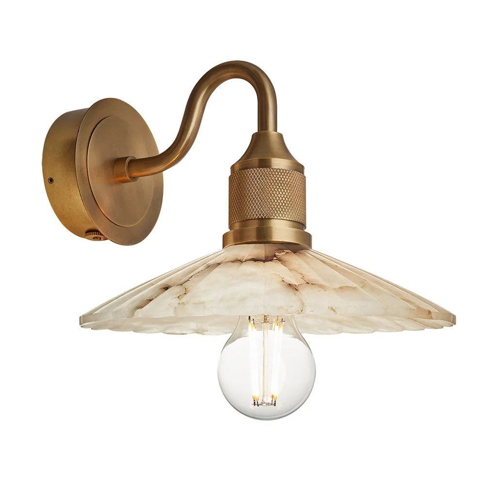 Noho Alabaster Fluted Slope Swan Neck Wall Light - 9 Inch