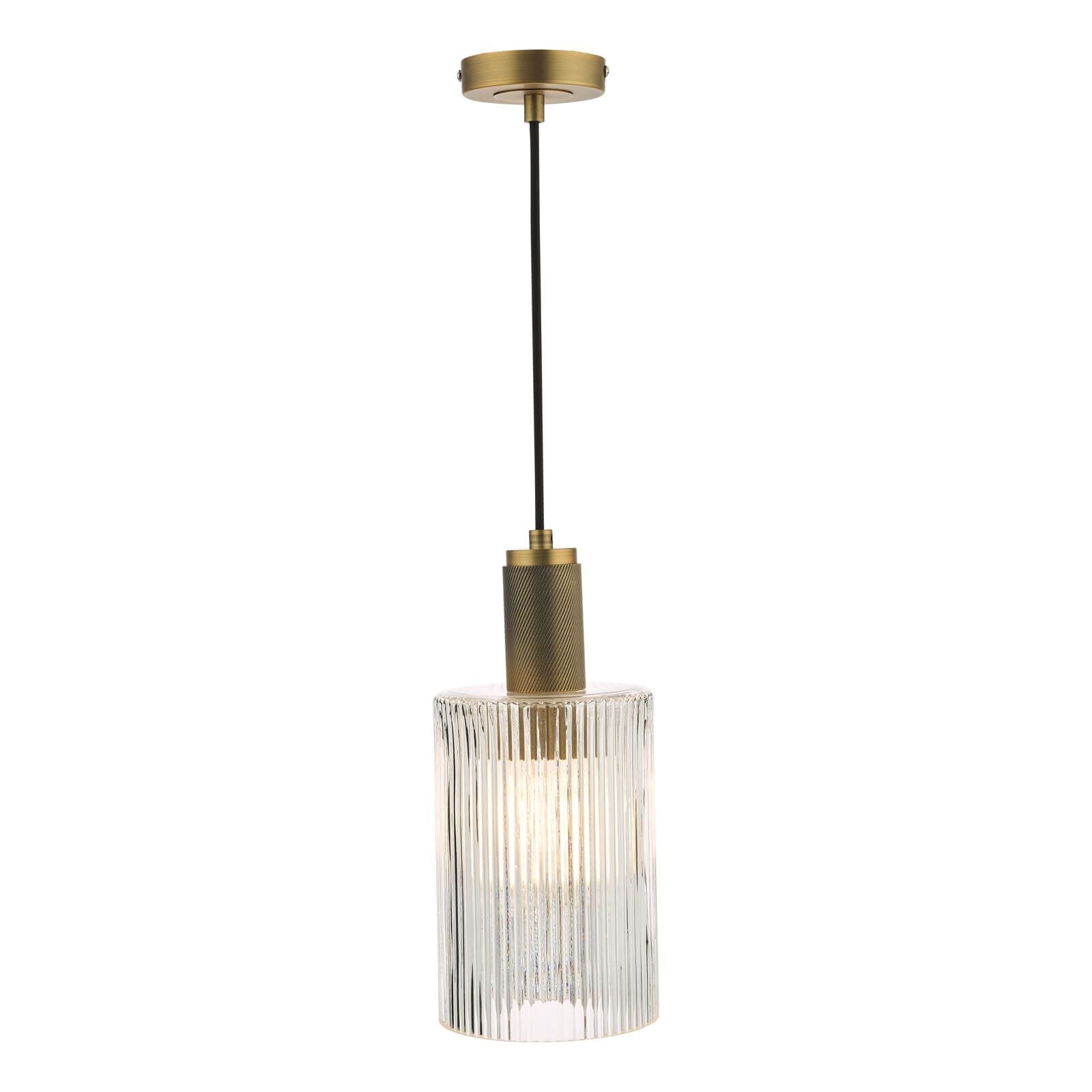 Nikolas Pendant Polished Nickel/Brass/Antique Chrome -Finish Ribbed Cylinder/Smoked/Ribbed Round -Glass