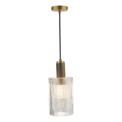 Nikolas Pendant Polished Nickel/Brass/Antique Chrome -Finish Ribbed Cylinder/Smoked/Ribbed Round -Glass