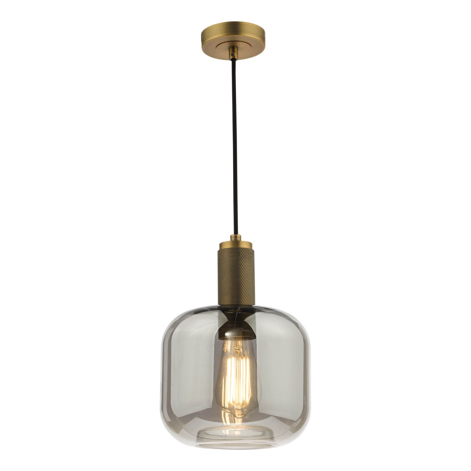 Nikolas Pendant Polished Nickel/Brass/Antique Chrome -Finish Ribbed Cylinder/Smoked/Ribbed Round -Glass