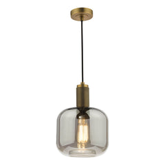 Nikolas Pendant Polished Nickel/Brass/Antique Chrome -Finish Ribbed Cylinder/Smoked/Ribbed Round -Glass