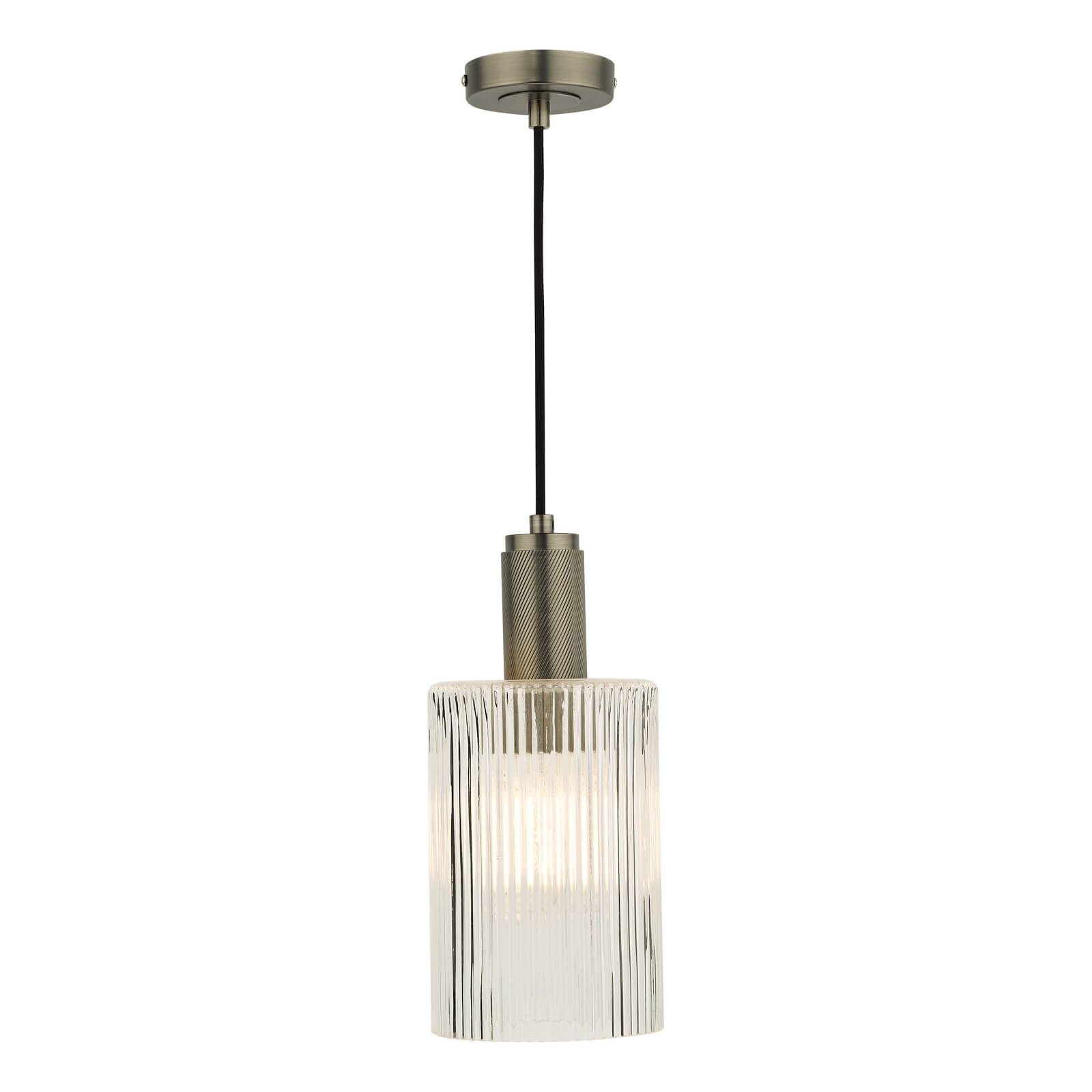 Nikolas Pendant Polished Nickel/Brass/Antique Chrome -Finish Ribbed Cylinder/Smoked/Ribbed Round -Glass