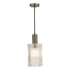 Nikolas Pendant Polished Nickel/Brass/Antique Chrome -Finish Ribbed Cylinder/Smoked/Ribbed Round -Glass