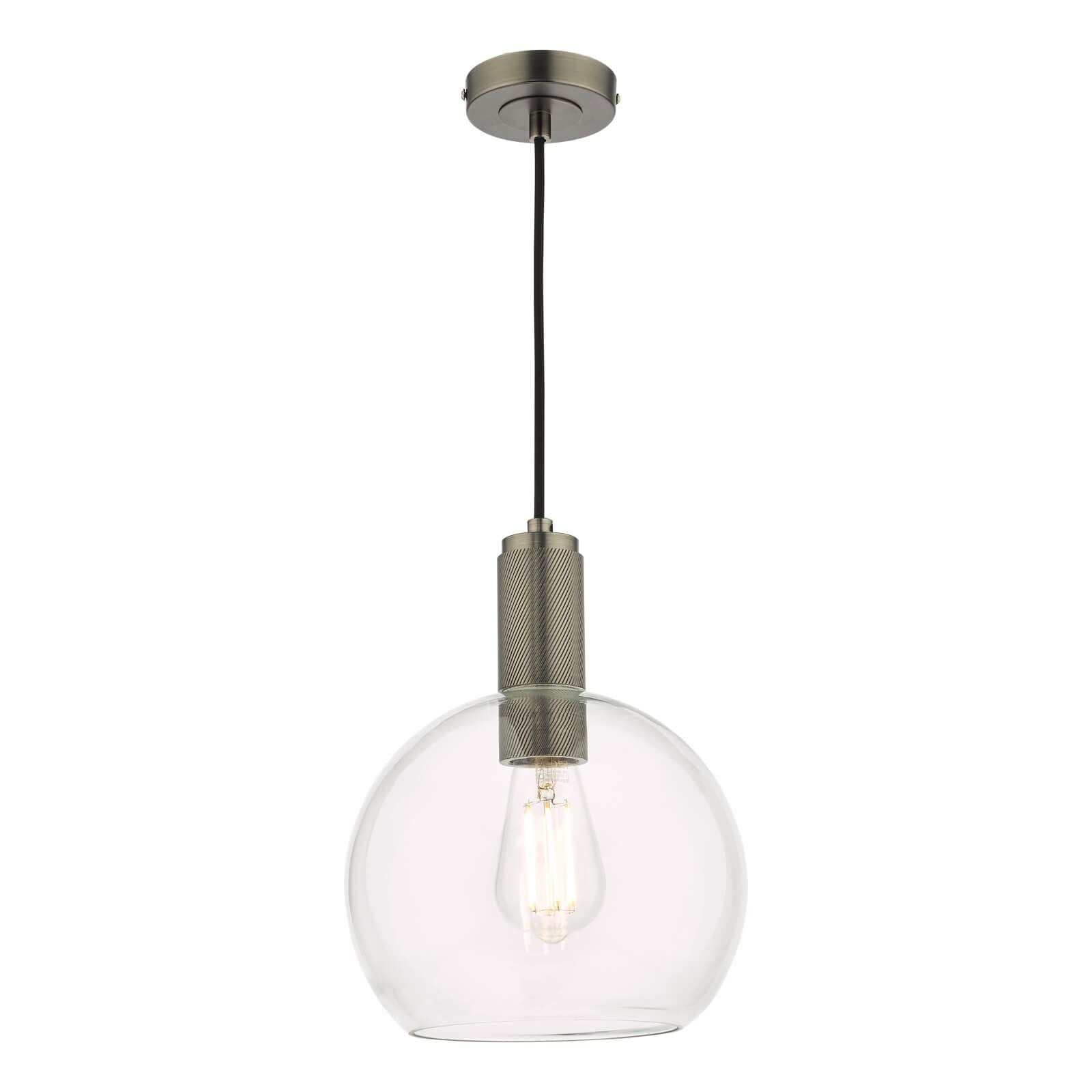 Nikolas Pendant Polished Nickel/Brass/Antique Chrome -Finish Ribbed Cylinder/Smoked/Ribbed Round -Glass