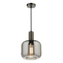 Nikolas Pendant Polished Nickel/Brass/Antique Chrome -Finish Ribbed Cylinder/Smoked/Ribbed Round -Glass