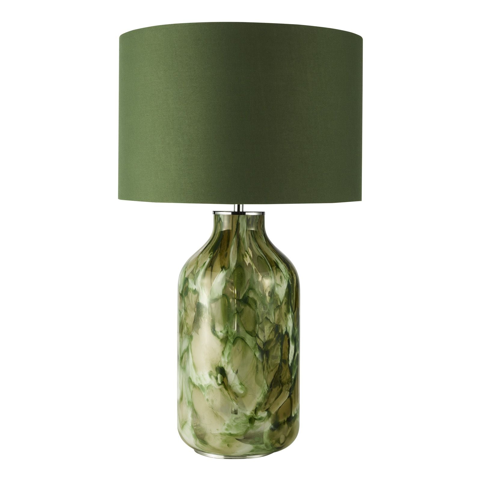 Nuria Table Lamp- Green Art Glass and Polished Chrome With Shade