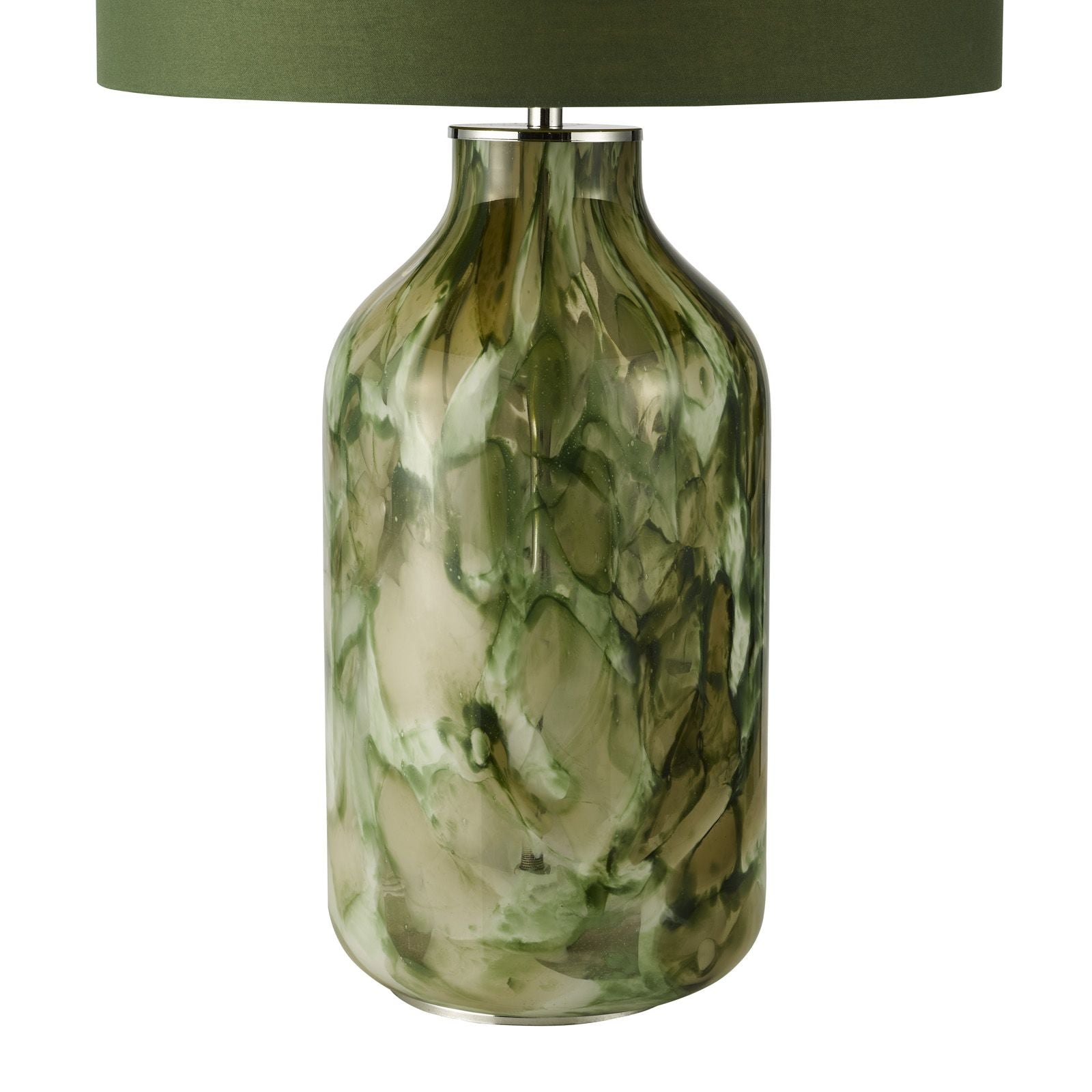 Nuria Table Lamp- Green Art Glass and Polished Chrome With Shade