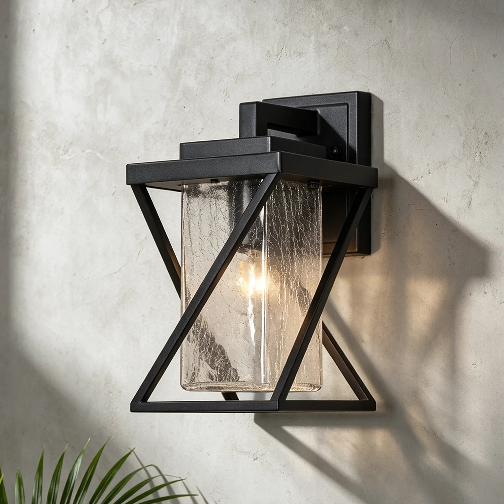 Neo Down Twisted Square Frame IP54 Wall Lamp- Crackle Glass Finish