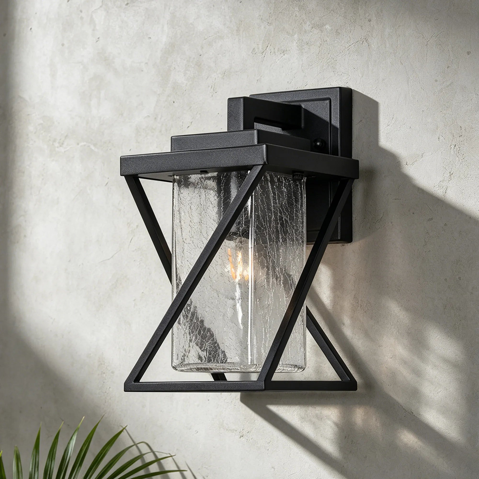 Neo Down Twisted Square Frame IP54 Wall Lamp- Crackle Glass Finish