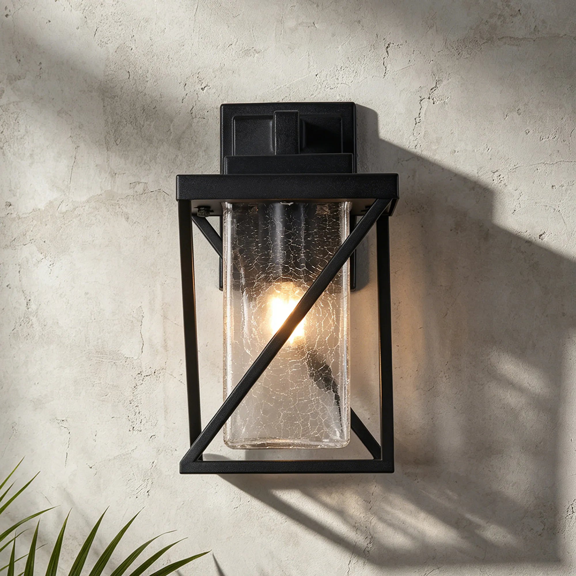 Neo Down Twisted Square Frame IP54 Wall Lamp- Crackle Glass Finish