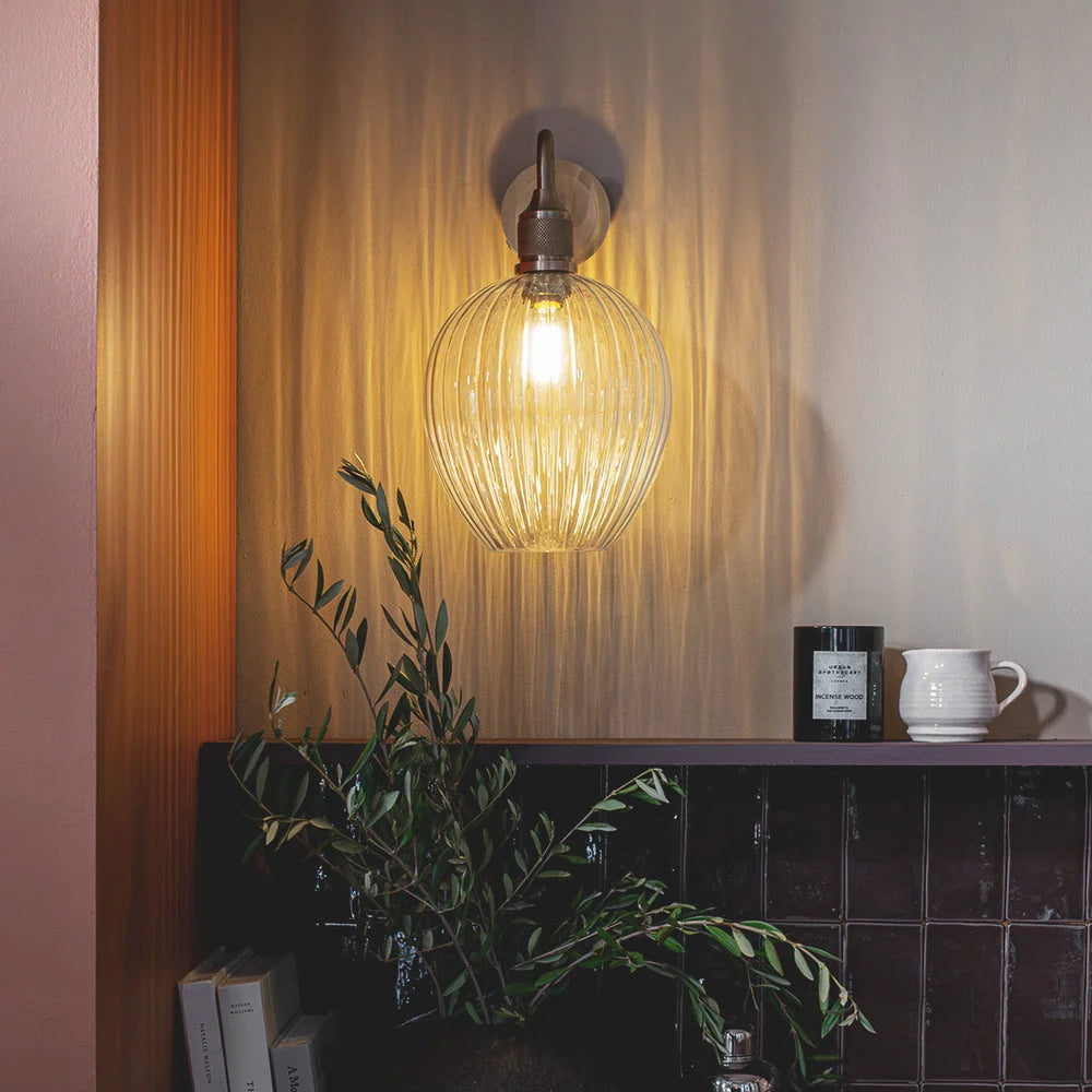 Noho Glass Ribbed Swan Neck Wall Light- Various Finishes