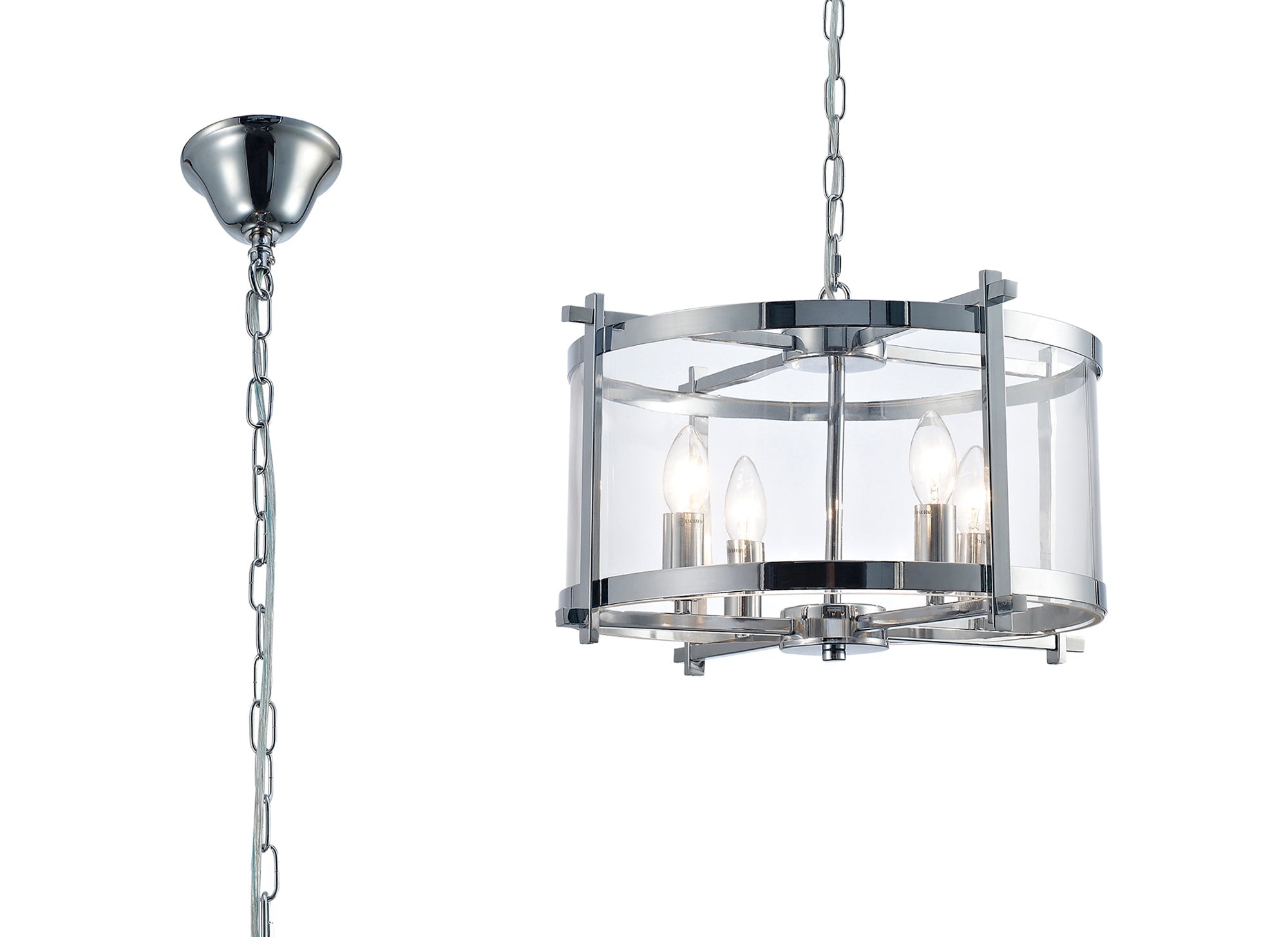 Nolan Single Medium Pendant 4 Light E14 Polished Chrome/Clear Glass - Cusack Lighting