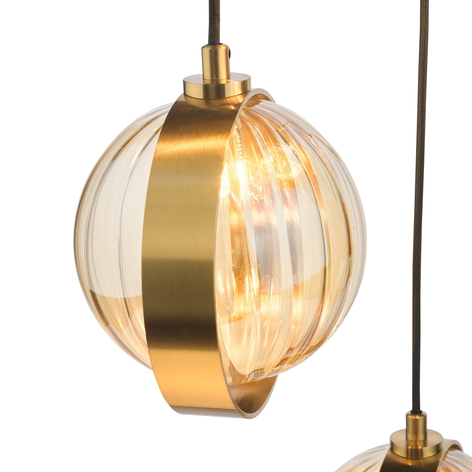 Ophira 3 Light Cluster Pendant- Antique Gold and Amber Ribbed Glass