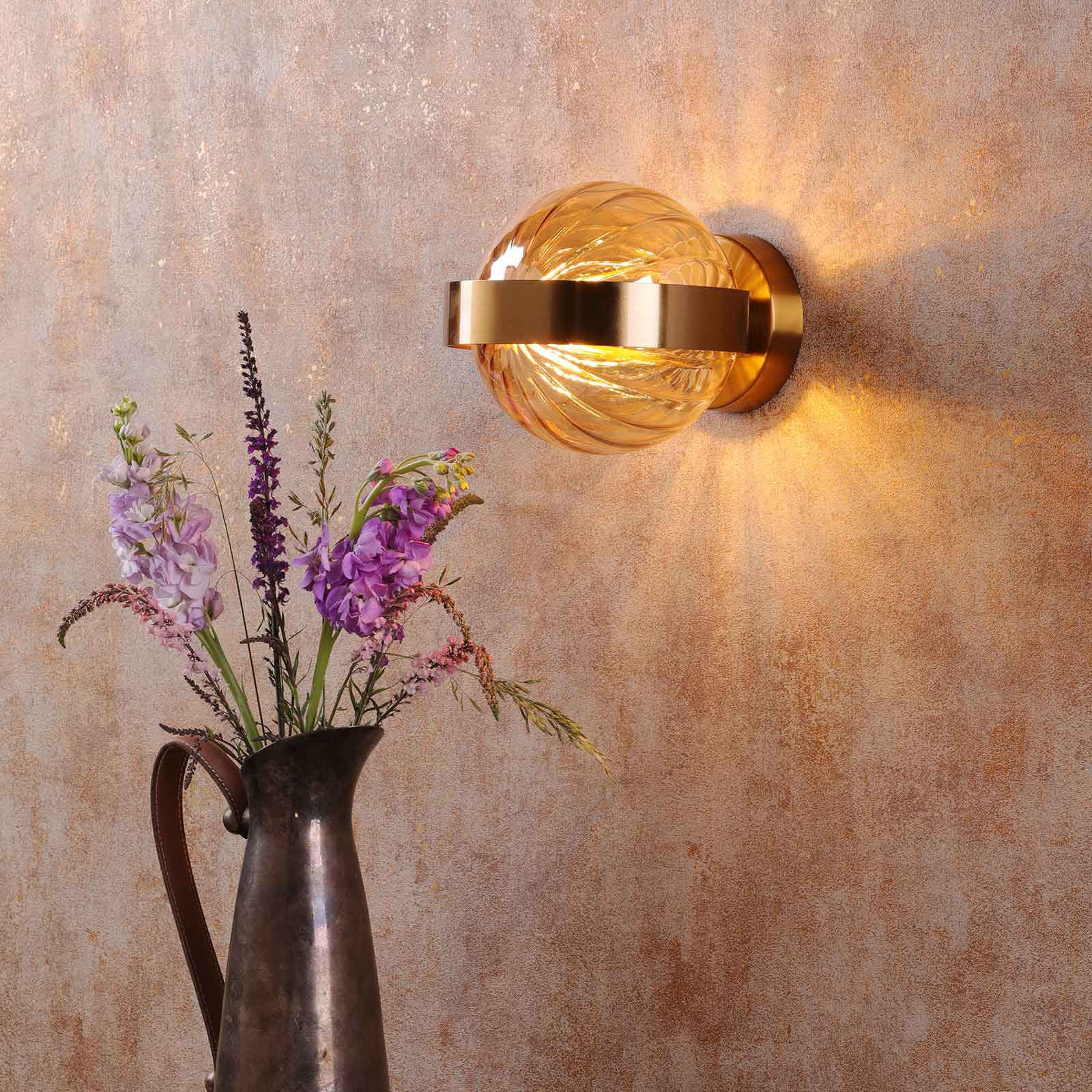 Ophira Wall Light- Antique Gold and Amber Ribbed Glass