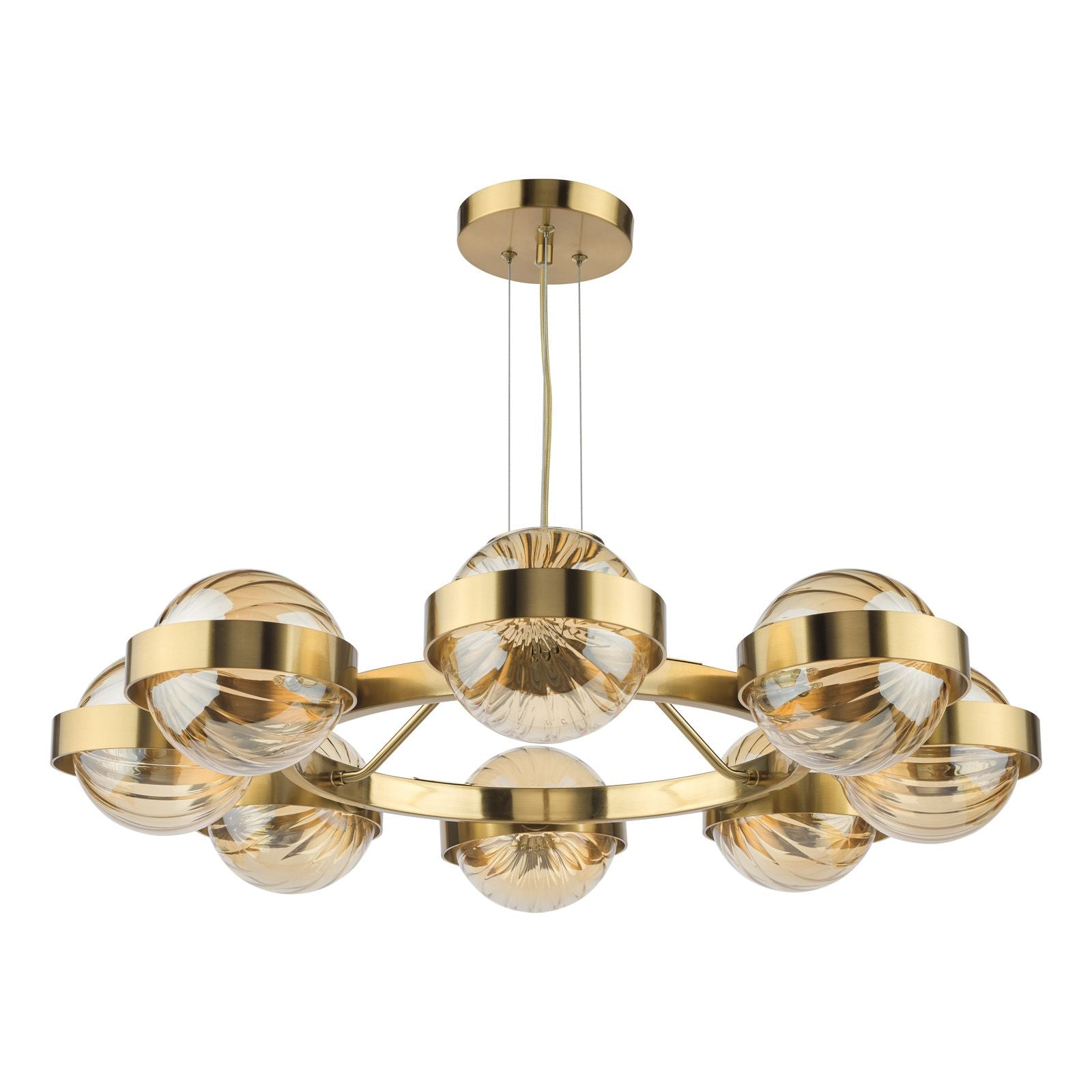 Ophira 8 Light Pendant- Antique Gold and Amber Ribbed Glass