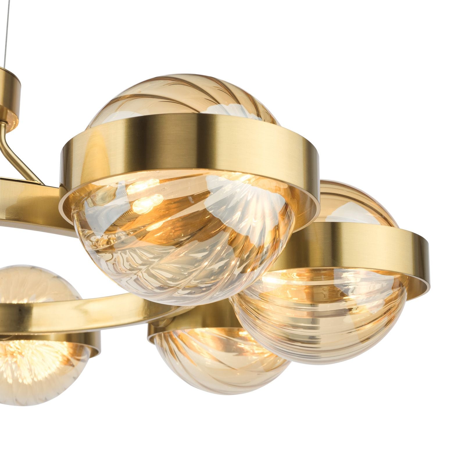 Ophira 8 Light Pendant- Antique Gold and Amber Ribbed Glass
