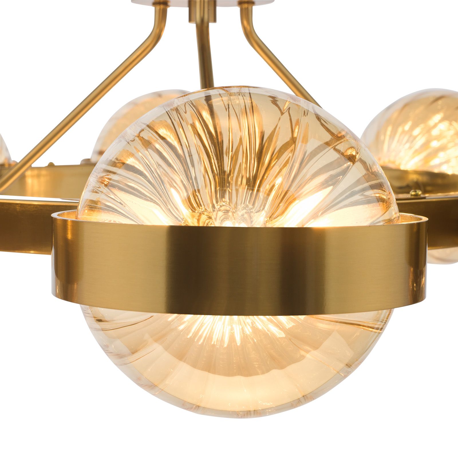 Ophira 8 Light Pendant- Antique Gold and Amber Ribbed Glass
