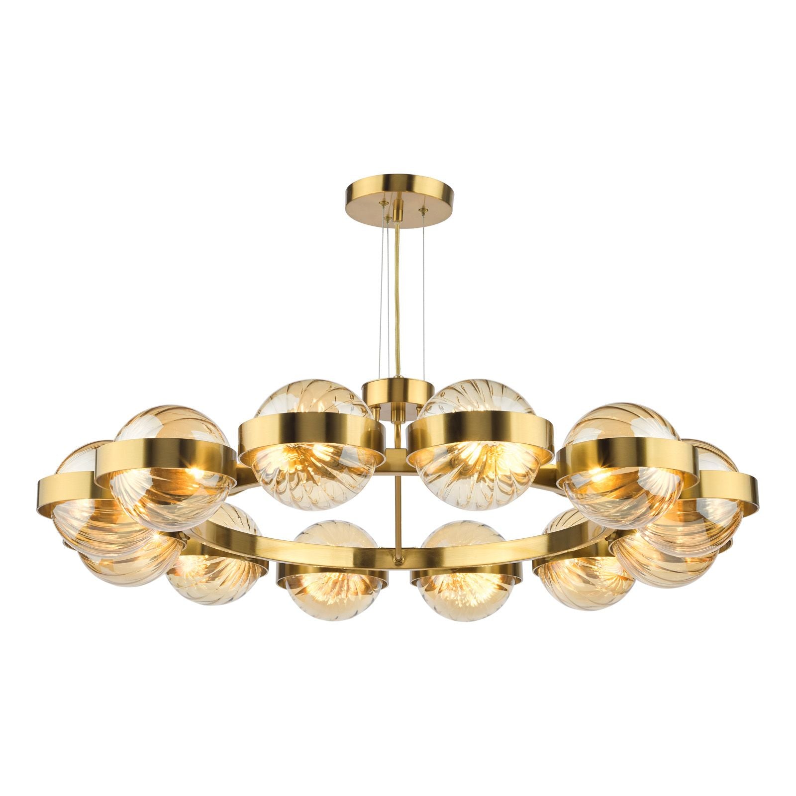 Ophira 12 Light Pendant- Antique Gold and Amber Ribbed Glass