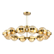 Ophira 12 Light Pendant- Antique Gold and Amber Ribbed Glass