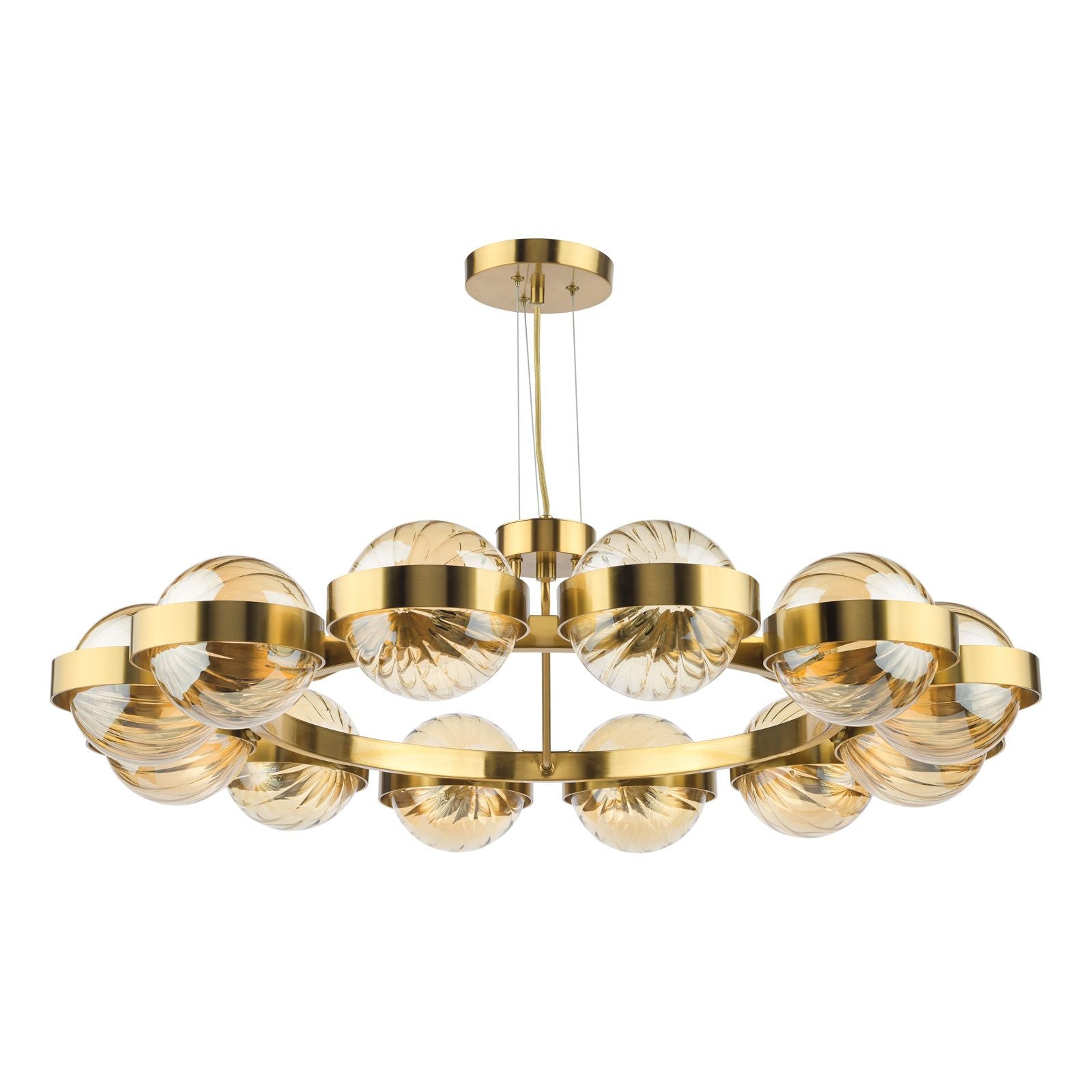 Ophira 12 Light Pendant- Antique Gold and Amber Ribbed Glass