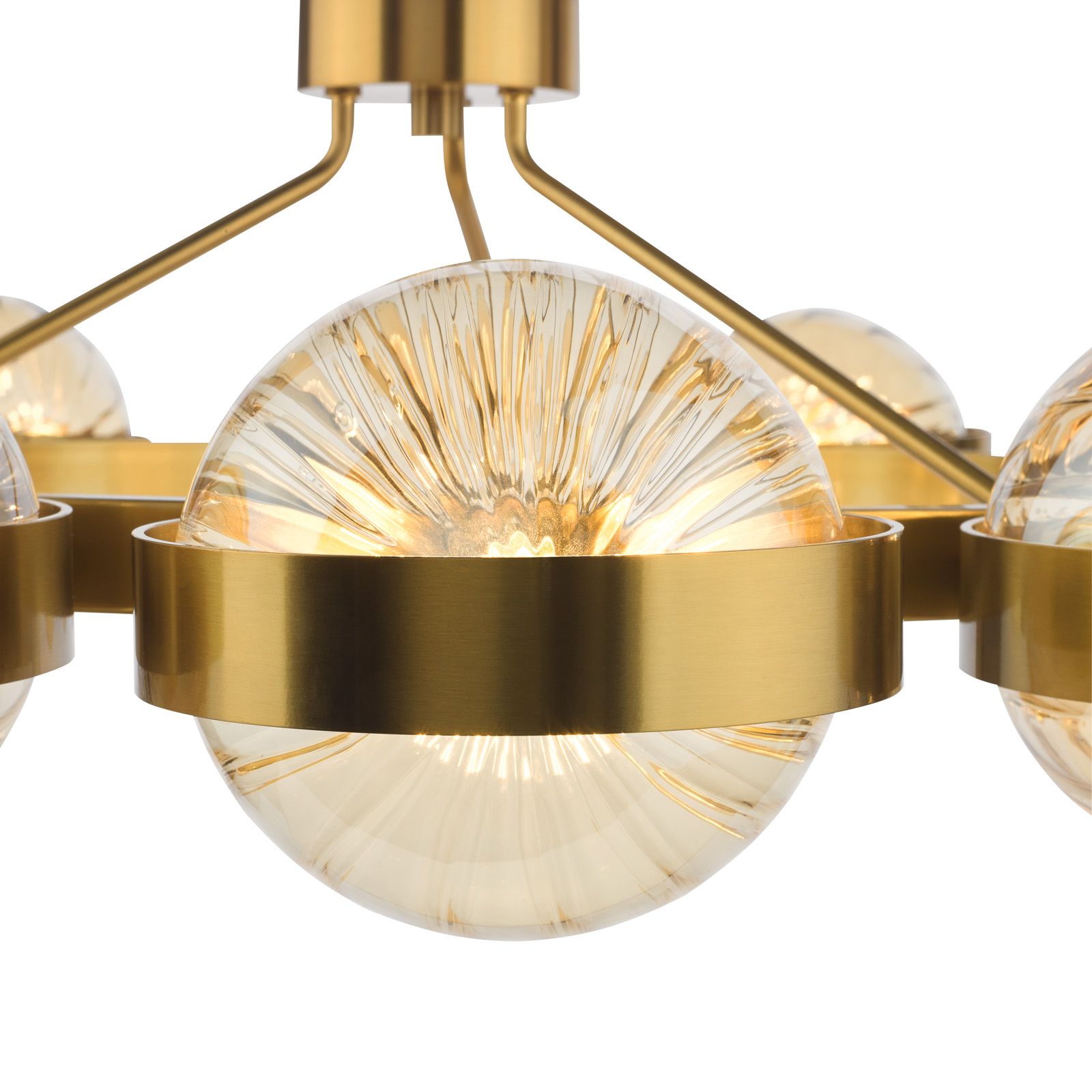 Ophira 12 Light Pendant- Antique Gold and Amber Ribbed Glass