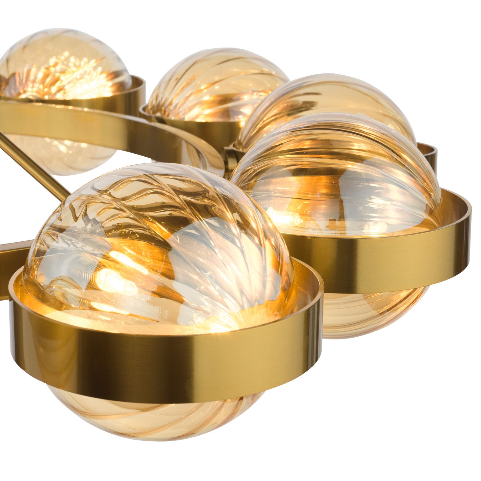 Ophira 12 Light Pendant- Antique Gold and Amber Ribbed Glass