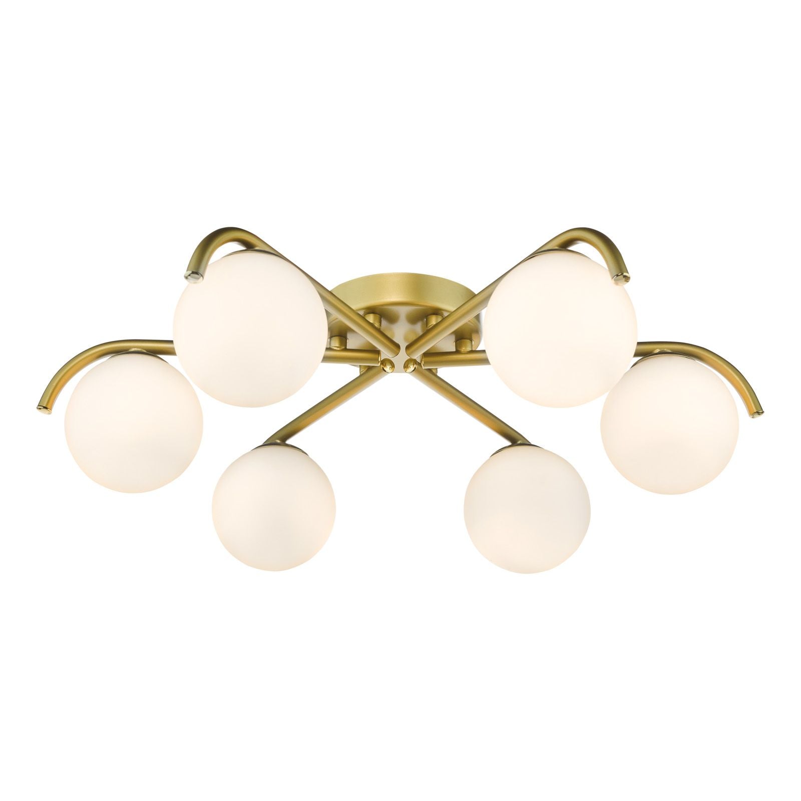 Orlena 6 Light Flush- Matt Black/Satin Gold and Opal Glass