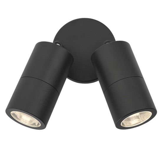 Ortega Outdoor 2Lt Wall Spotlight IP65 - Matt Black/Aluminium