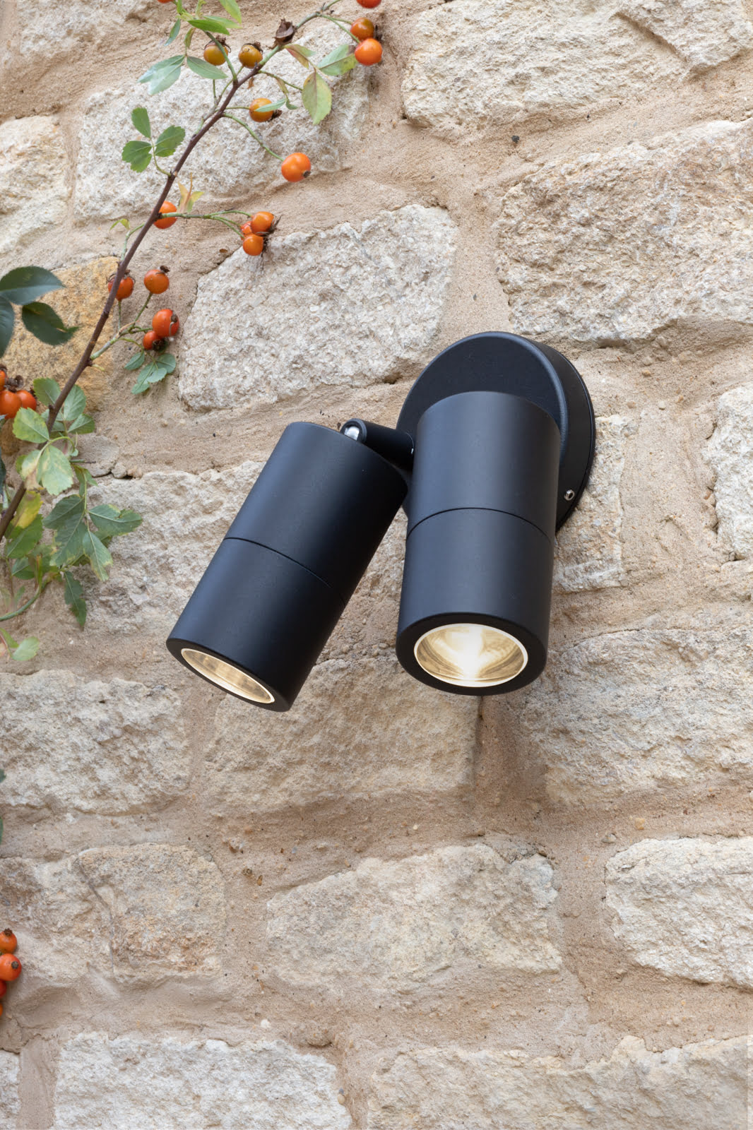 Ortega Outdoor 2Lt Wall Spotlight IP65 - Matt Black/Aluminium