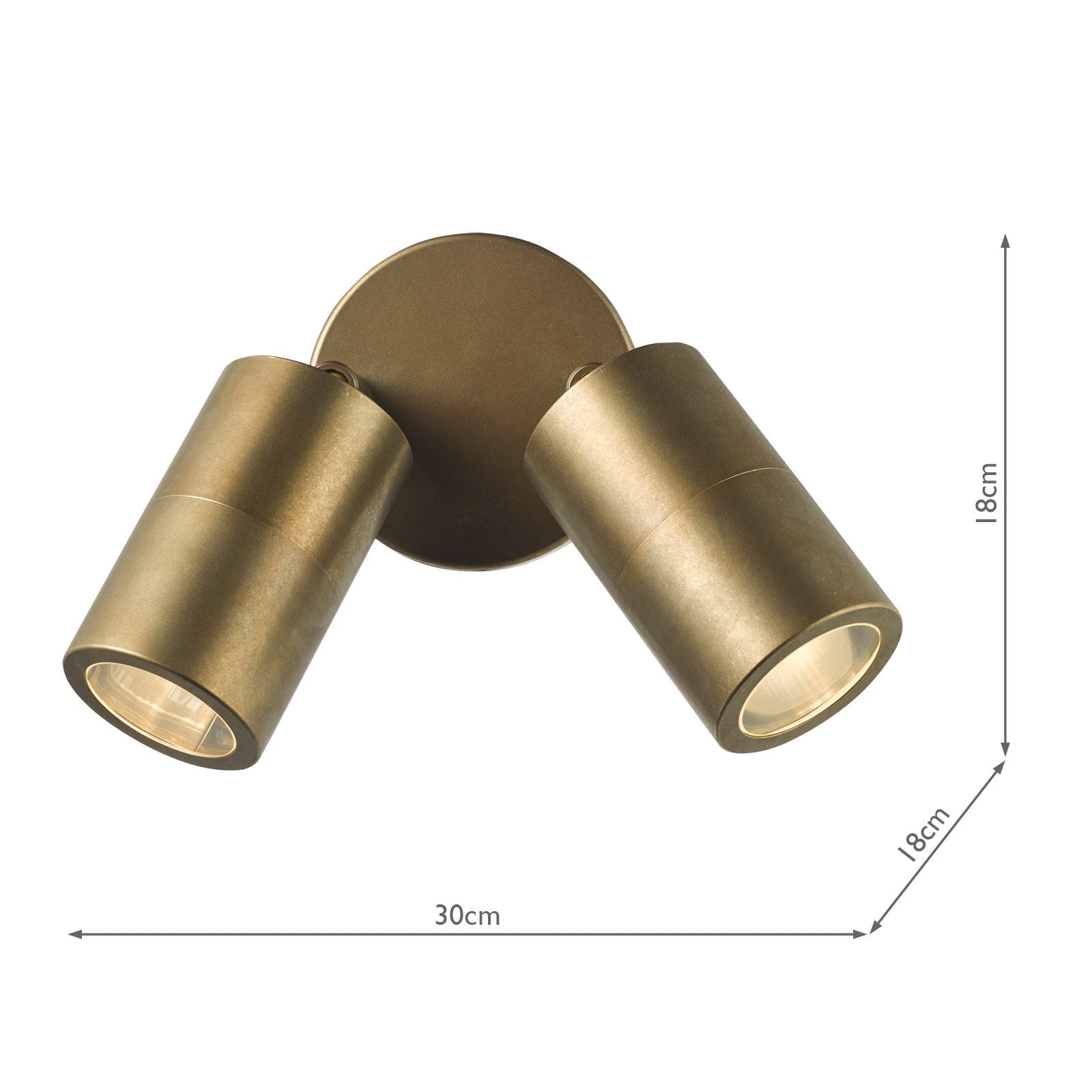 Ortega Outdoor 2Lt Wall Spotlight IP65 - Matt Black/Aluminium/ Aged Brass