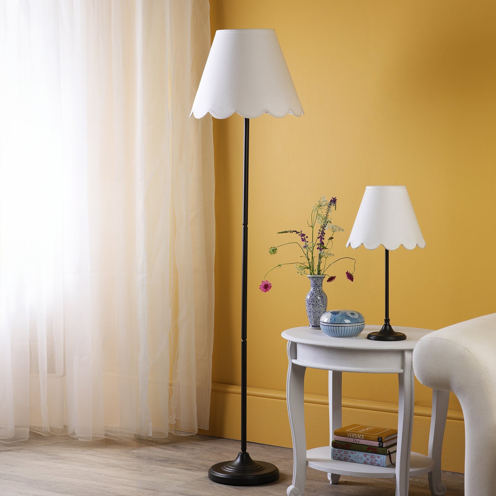Padme Table Lamp Matt Black & White With Shades E14