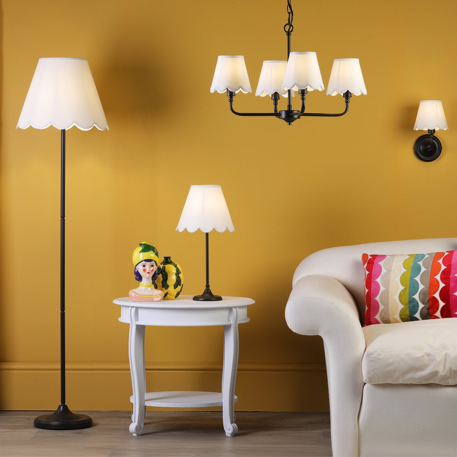 Padme Table Lamp Matt Black & White With Shades E14