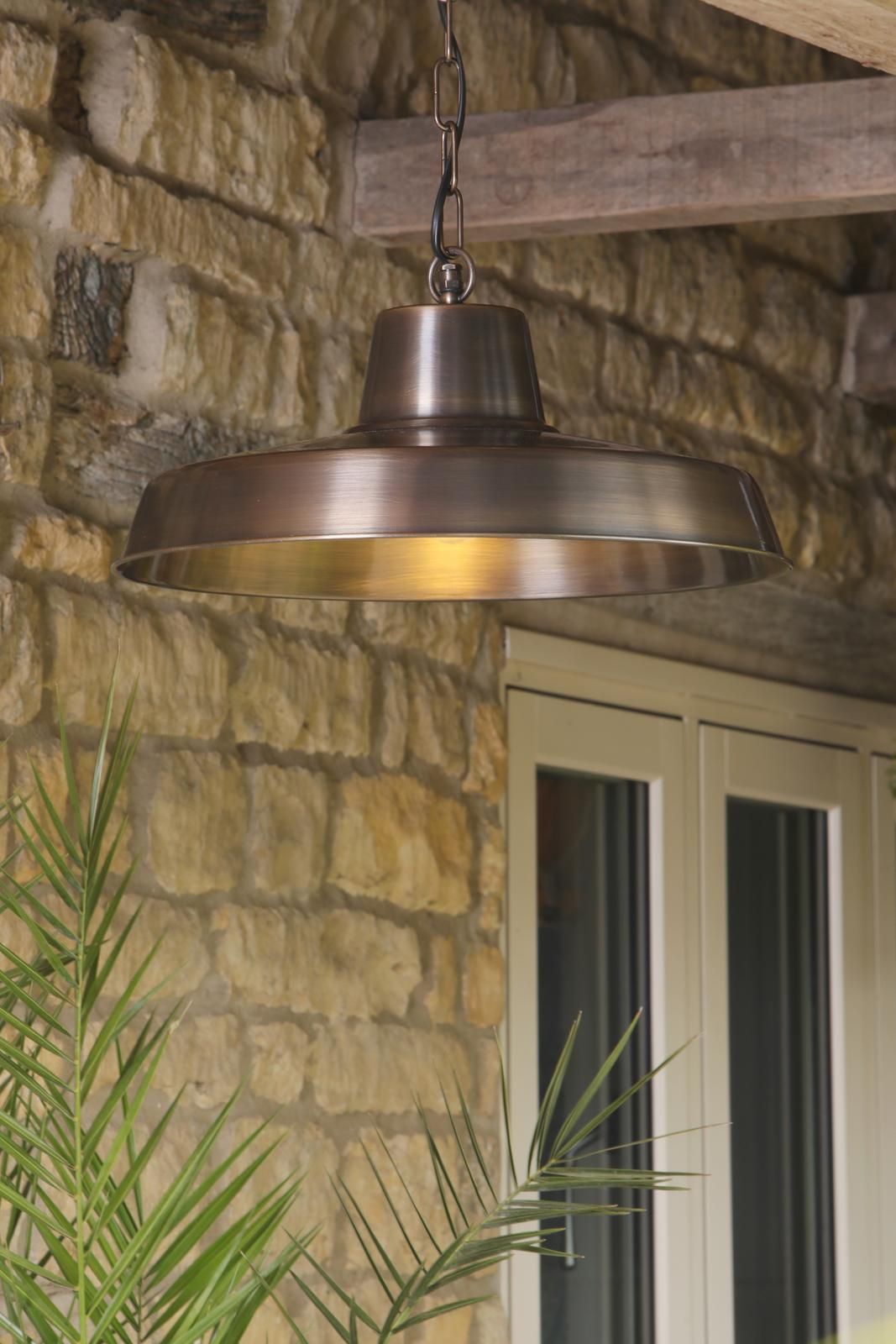 Penzance IP23 Outdoor Pendant- Antique Brass/ Natural Brass
